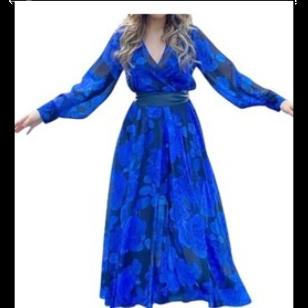 ALEXA B NITES Vibrant Blue Floral Maxi‎ Dress309